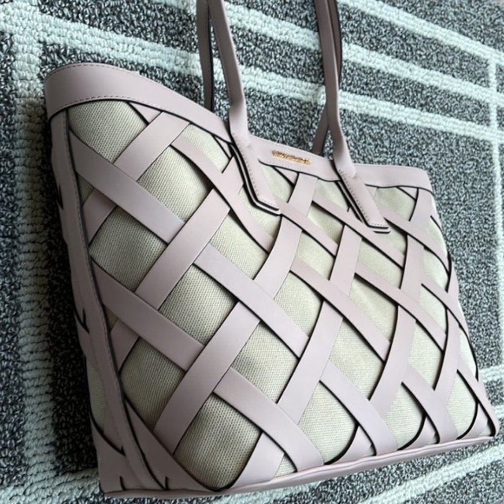 Michael Kors Sienna Large Tote Shoulder Bag Powder Blush Leather Canvas - Picture 3 of 16